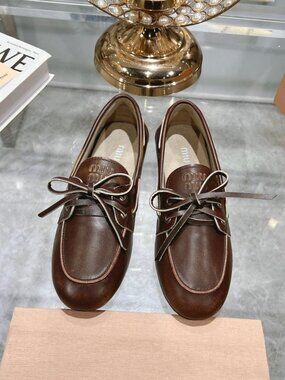 Miu Miu Brown Leather Boat Shoes Loafers